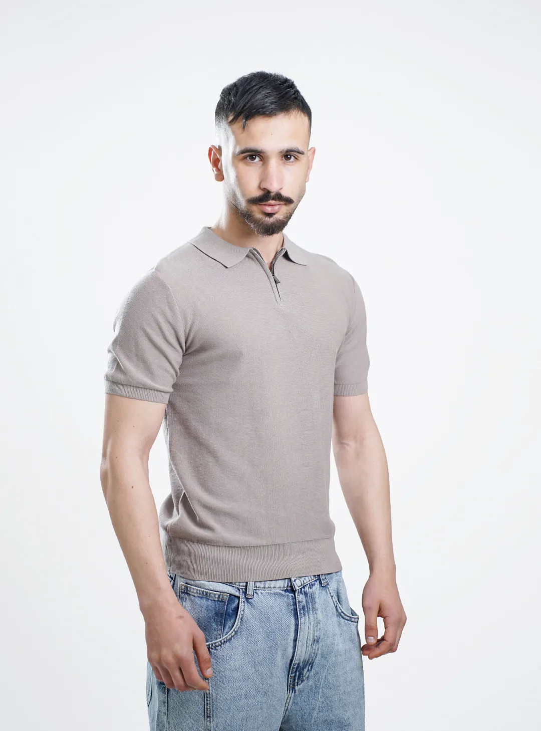 Polo slim col zippé stretch